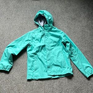 Mint green north face rain jacket